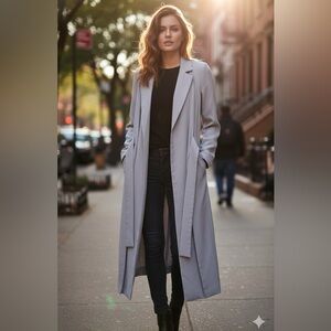 Lavish Alice grey vintage long sawn in ties coat w/free panels, fabulous, XS